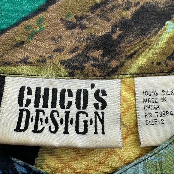 Chico’s Design Shirt 100% Silk Oriental Geisha Button Up Blouse Size Large Art - Picture 4 of 7